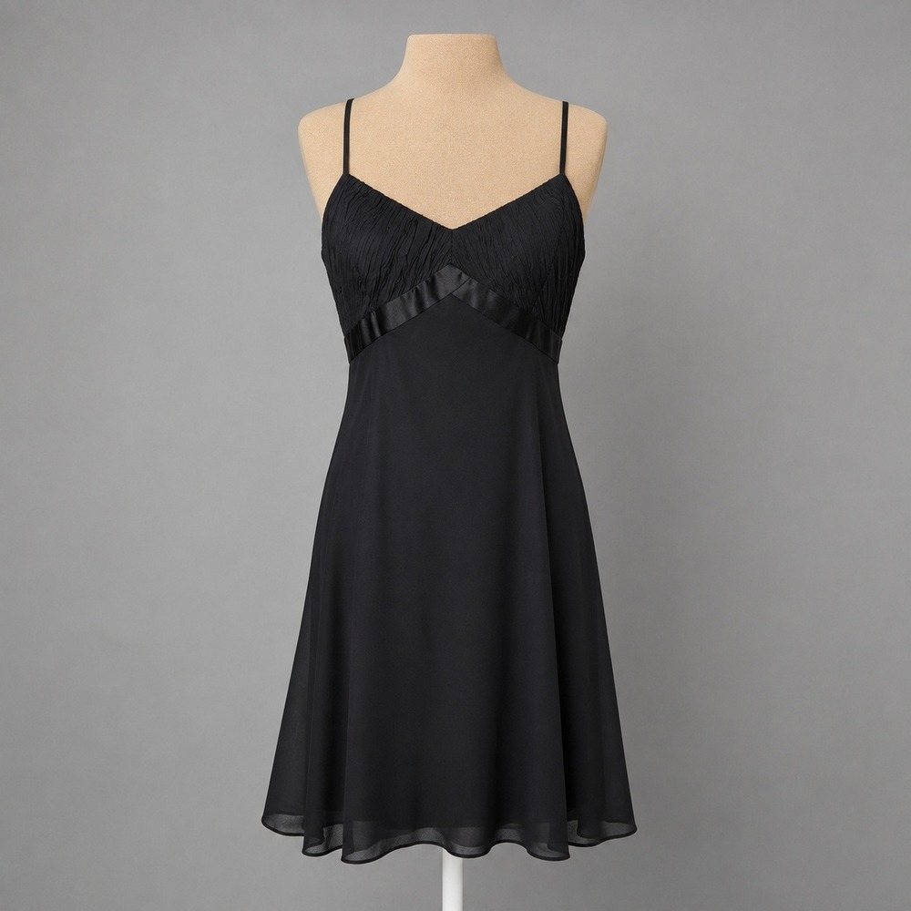 100% Silk Babydoll Slip Dress Size 8 Black Lined Whimsigoth Dark Fairy Cocktail